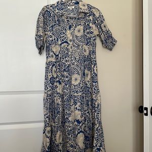 Blue ad creme print midi dress